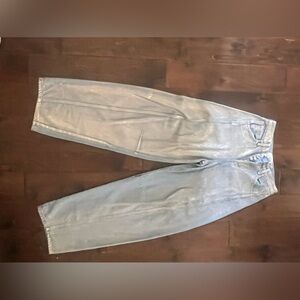 Metallic finish wide leg barrel jeans